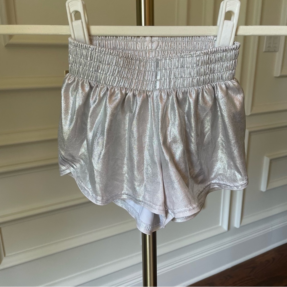 Girls Shorts 6 Silver Metallic Gymnastics Dance Gym athletic